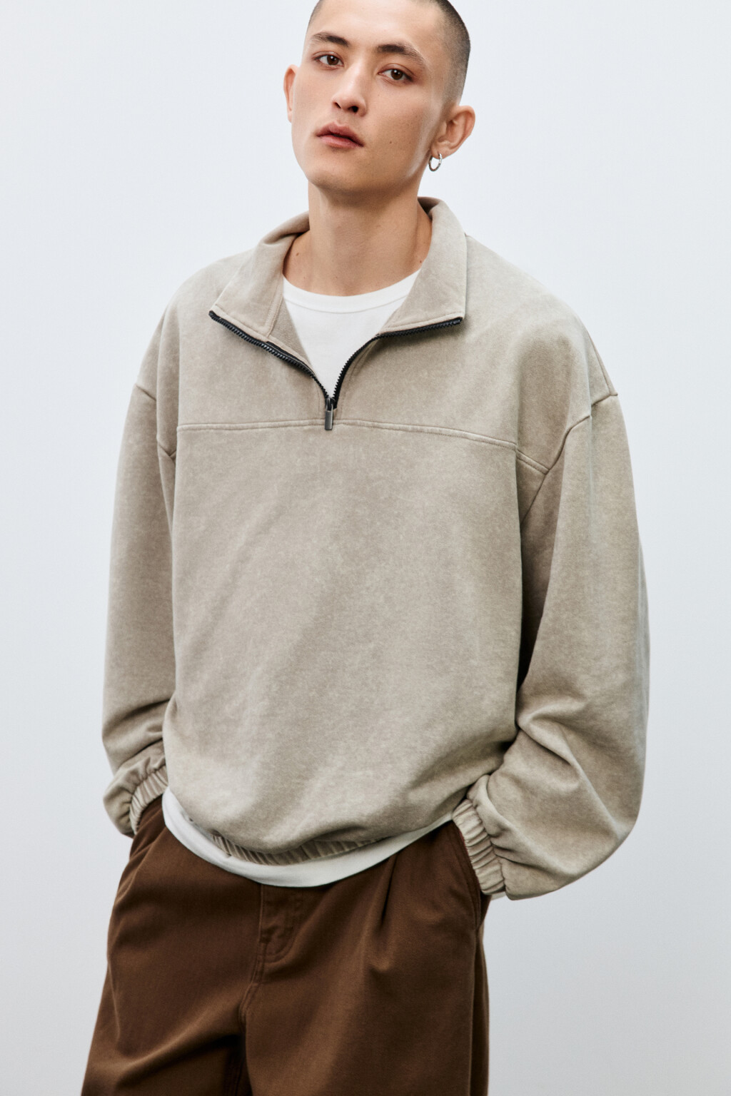 Толстовка на молнии с вареным эффектом - цвет бежевый - 1