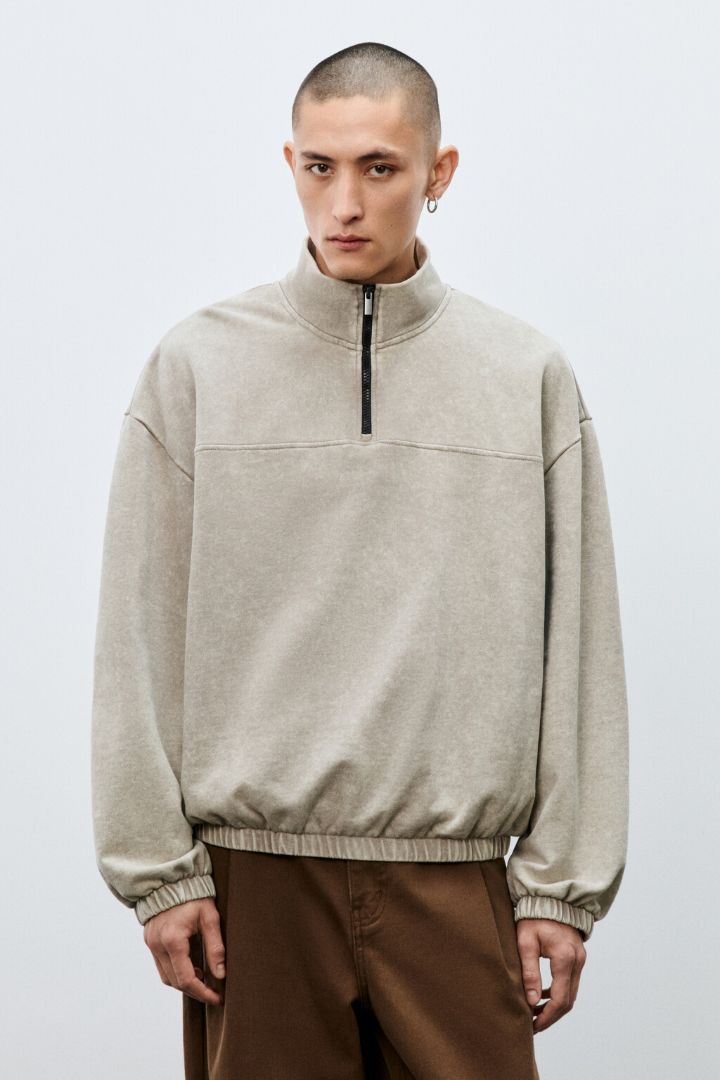 Толстовка на молнии с вареным эффектом - цвет бежевый - 2