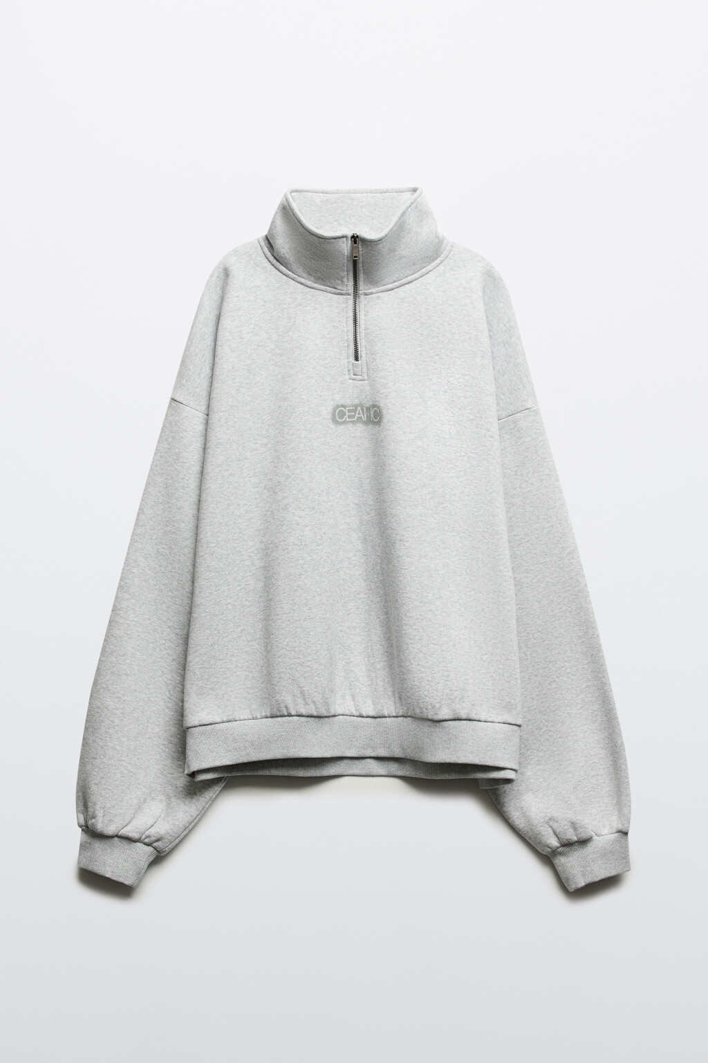 Худи с воротником на молнии и принтом - цвет серый - 10