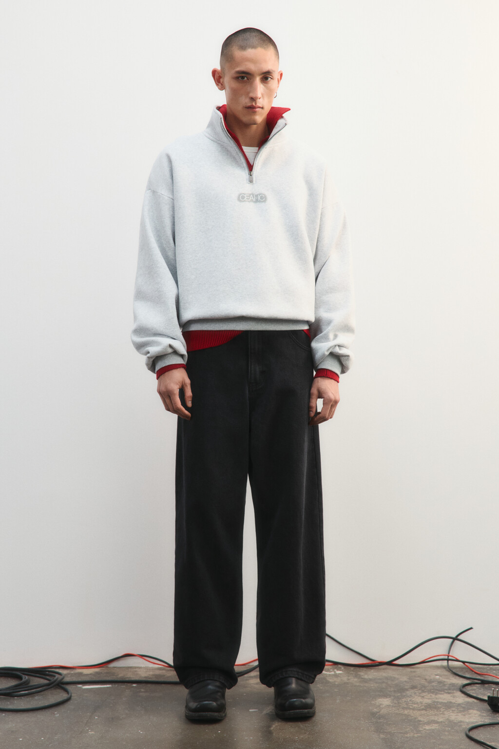 Худи с воротником на молнии и принтом - цвет серый - 4