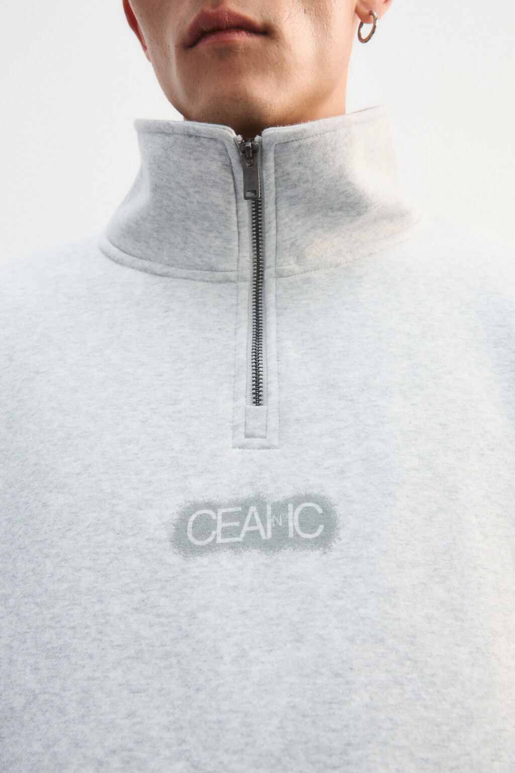 Худи с воротником на молнии и принтом - цвет серый - 5