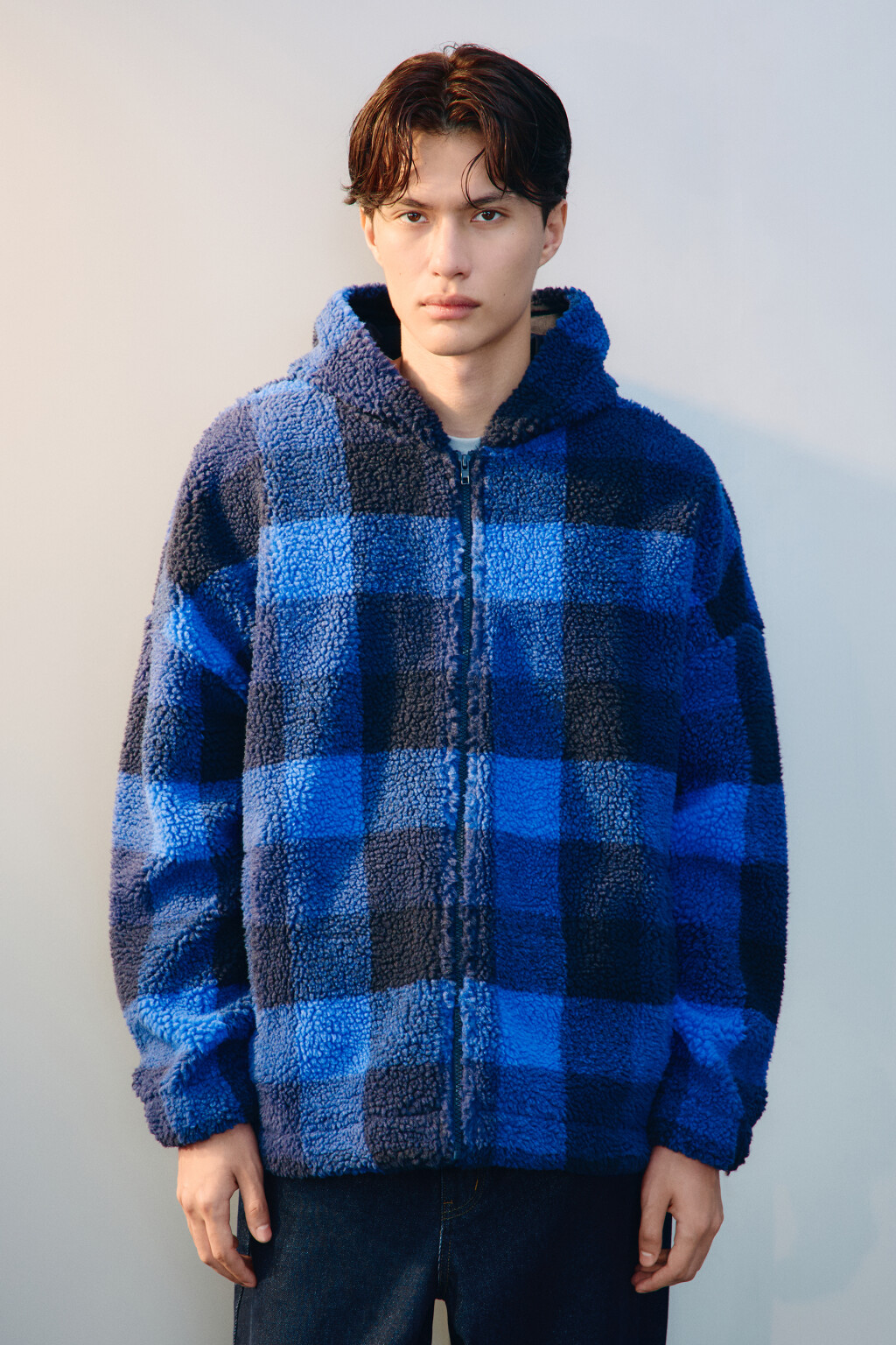 Худи-зипка флисовая с капюшоном - цвет синий - 2