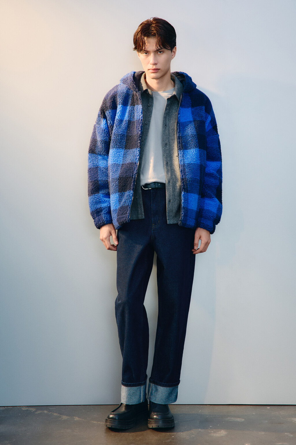 Худи-зипка флисовая с капюшоном - цвет синий - 4