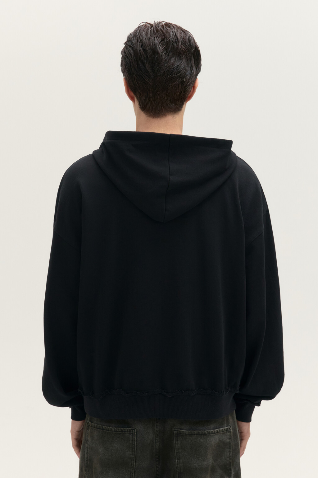 Худи-зипка из футера с капюшоном - цвет черный - 3
