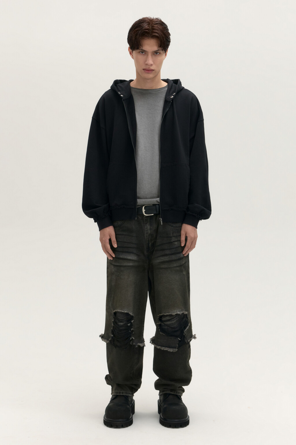 Худи-зипка из футера с капюшоном - цвет черный - 4