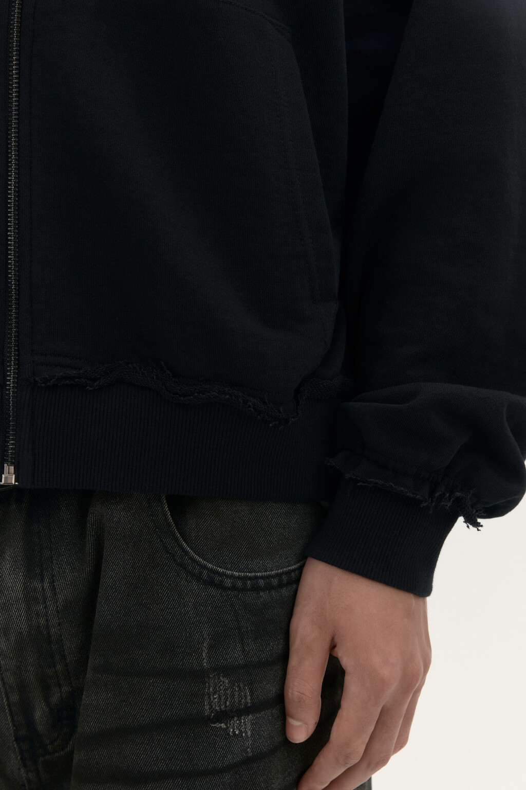 Худи-зипка из футера с капюшоном - цвет черный - 5