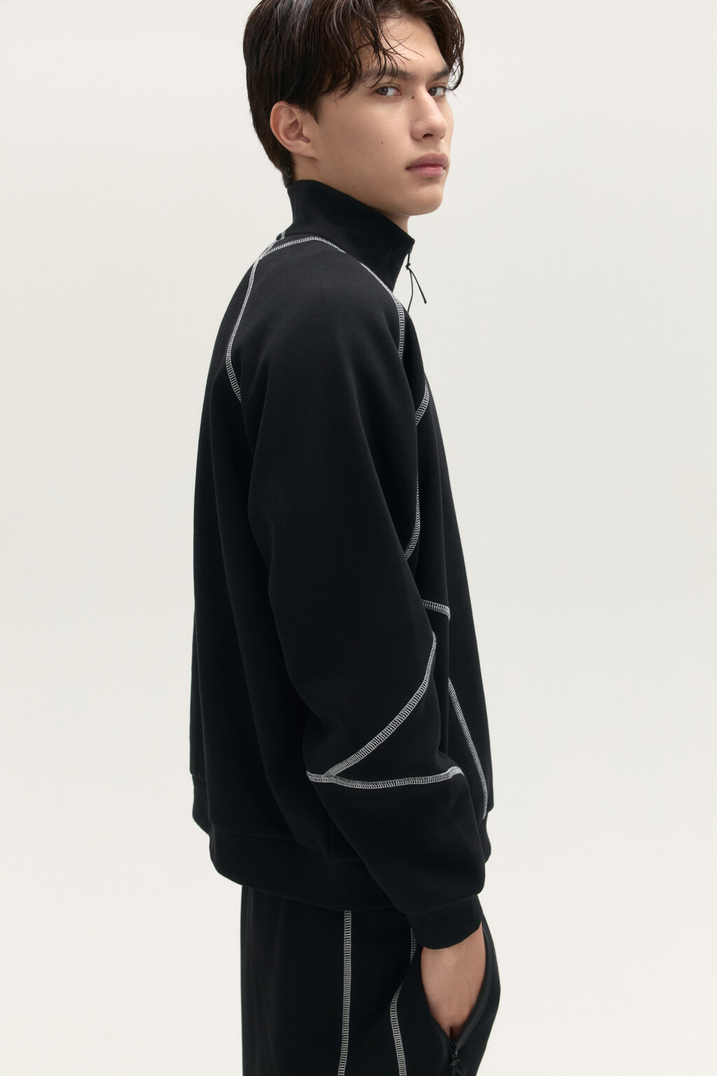 Толстовка с воротником на молнии - цвет черный - 1