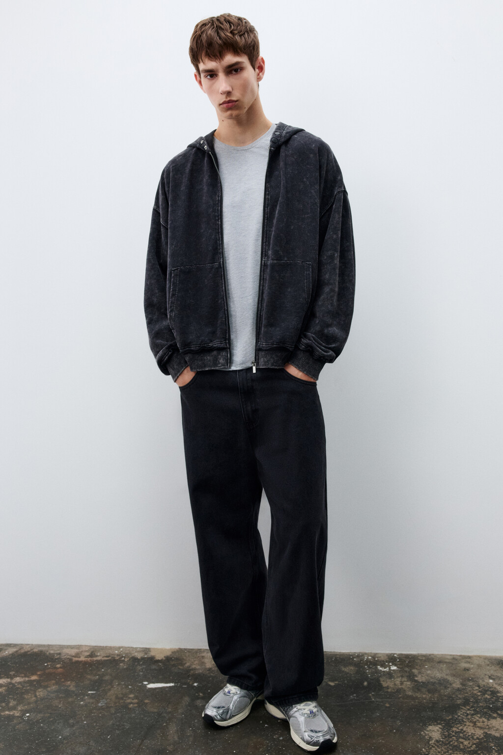 Худи-зипка с вареным эффектом - цвет черный - 2