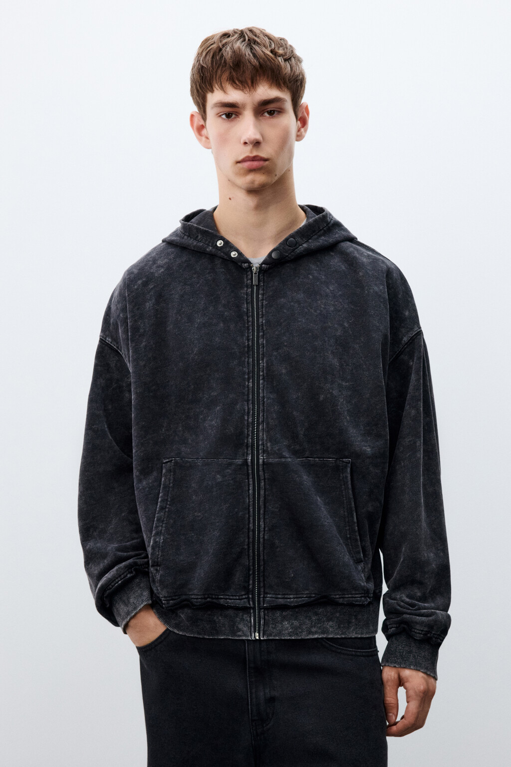 Худи-зипка с вареным эффектом - цвет черный - 3