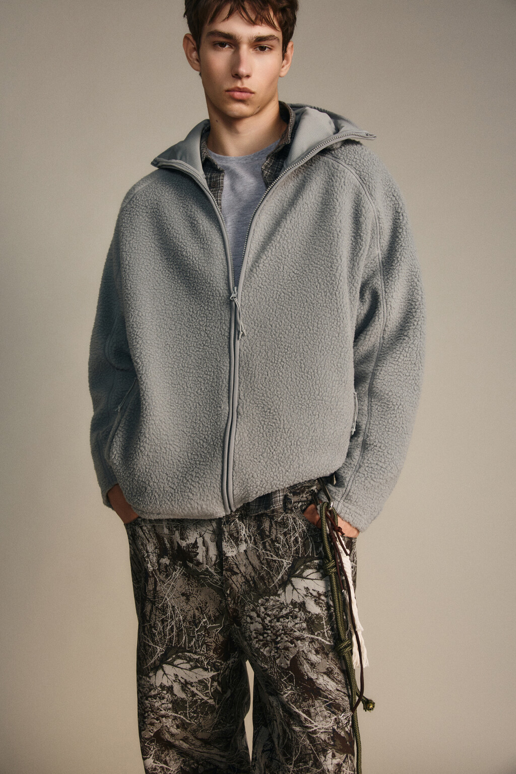 Худи флисовая с капюшоном-балаклавой - цвет серый - 2