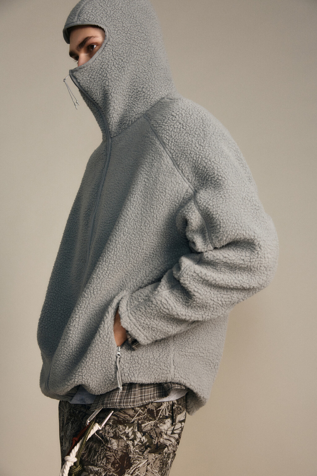 Худи флисовая с капюшоном-балаклавой - цвет серый - 3