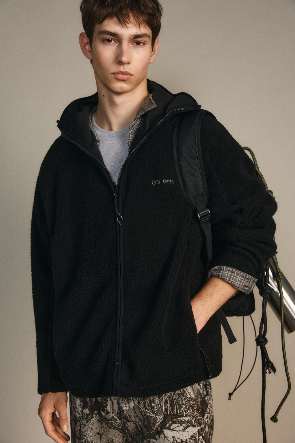 Худи флисовая с капюшоном-балаклавой - цвет черный - 1