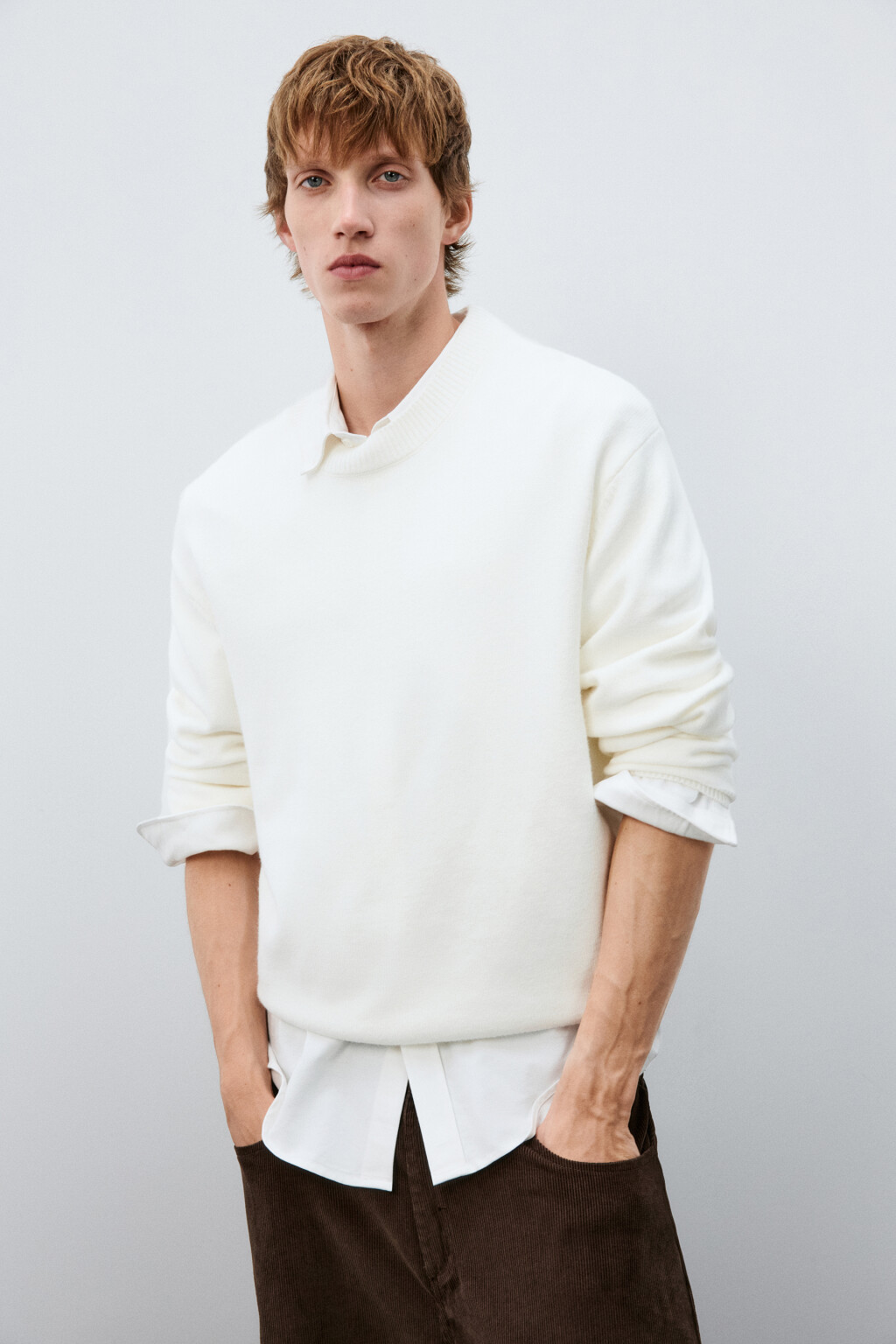Джемпер из тонкого вязаного трикотажа - цвет белый - 1