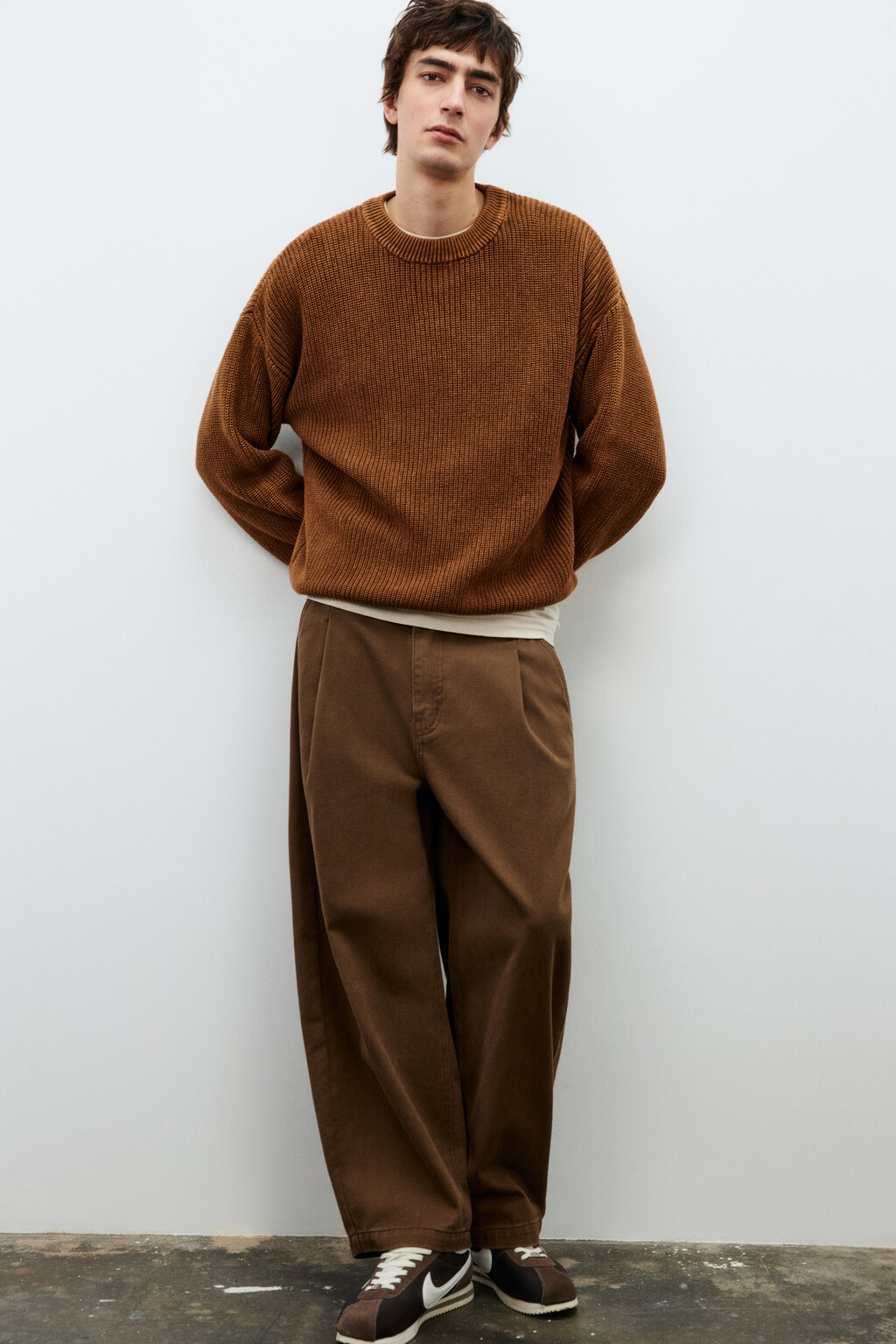 Джемпер вязаный с вареным эффектом - цвет коричневый - 1