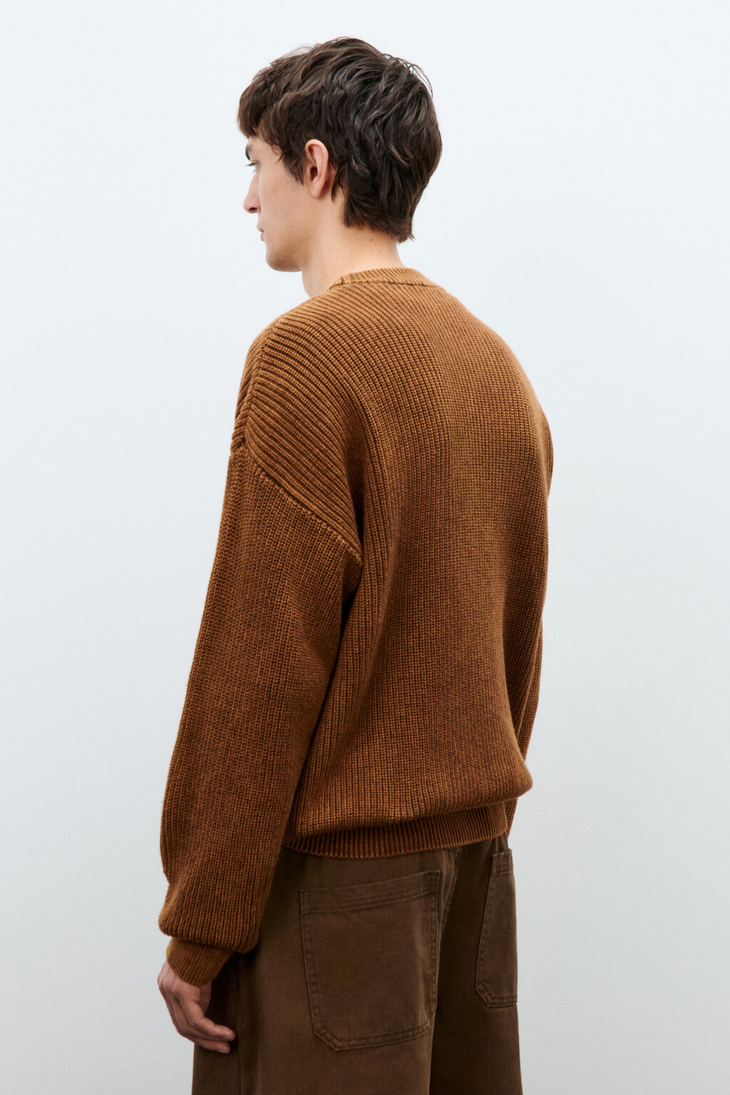 Джемпер вязаный с вареным эффектом - цвет коричневый - 4