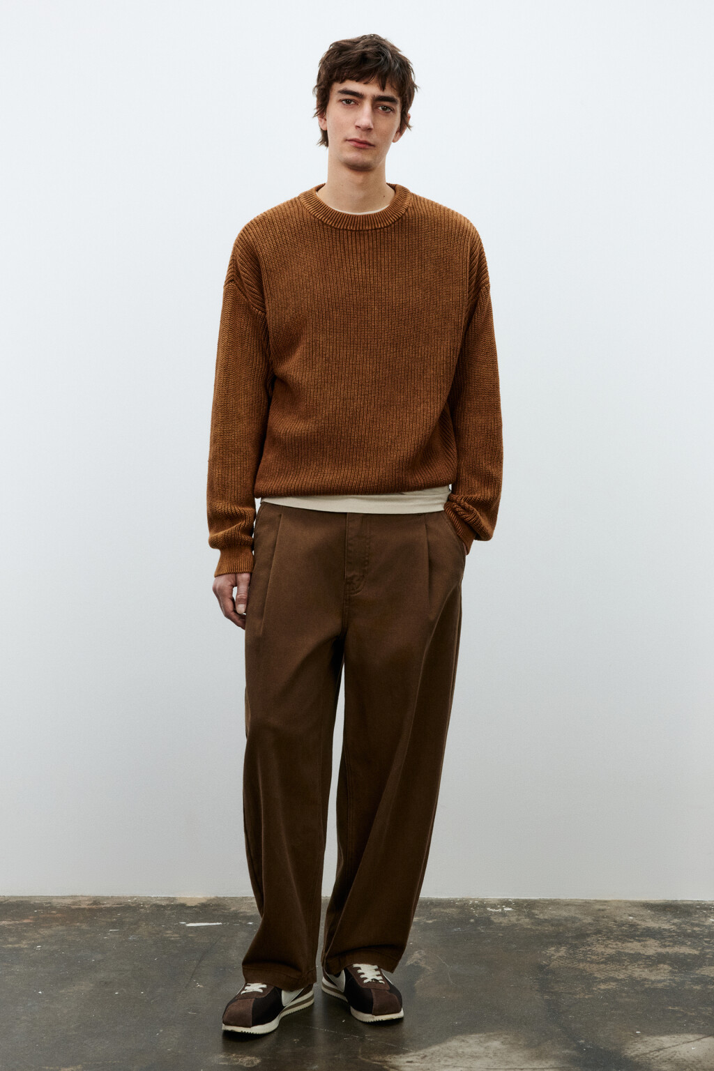 Джемпер вязаный с вареным эффектом - цвет коричневый - 5