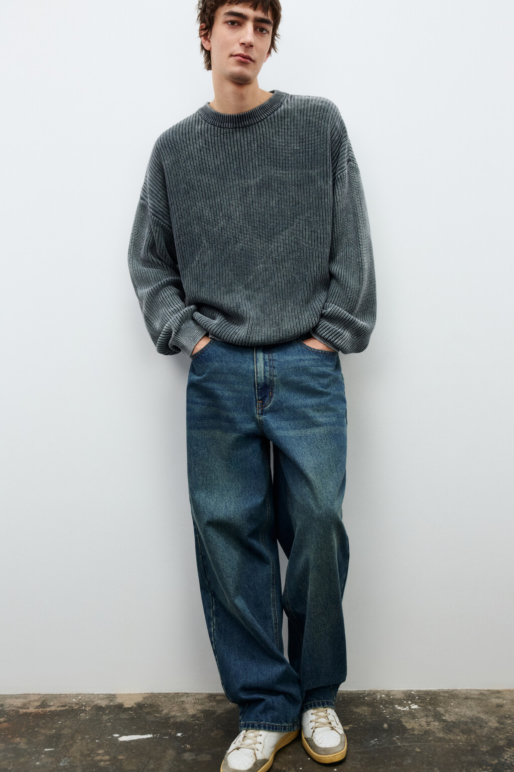 Джемпер вязаный с вареным эффектом - цвет серый - 1