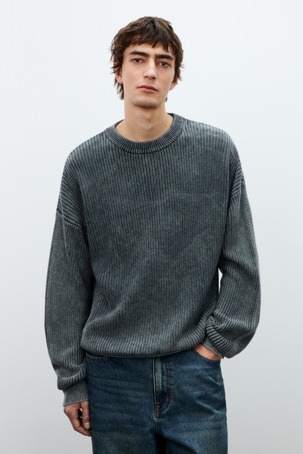 Джемпер вязаный с вареным эффектом - цвет серый - 3