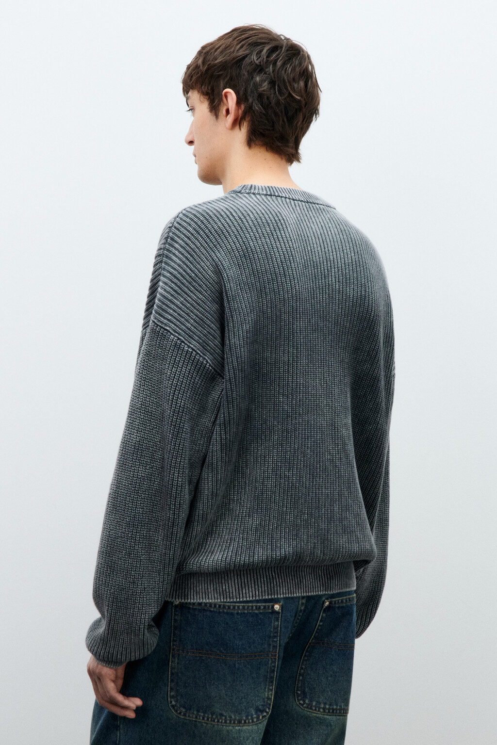 Джемпер вязаный с вареным эффектом - цвет серый - 4
