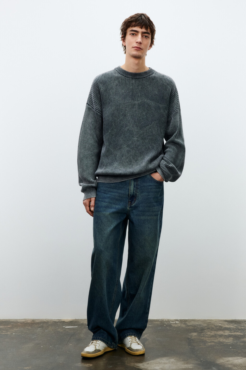 Джемпер вязаный с вареным эффектом - цвет серый - 5