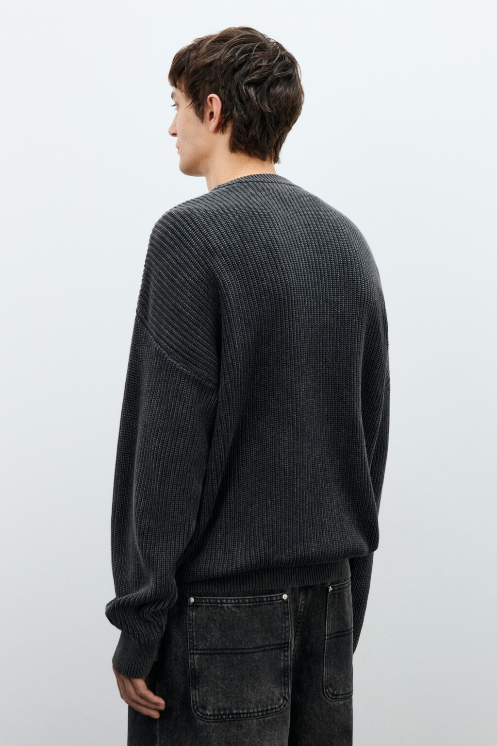 Джемпер вязаный с вареным эффектом - цвет черный - 3