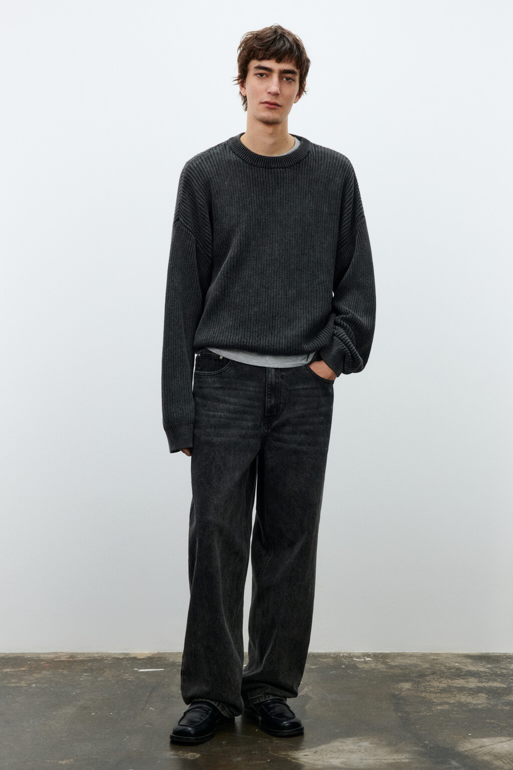 Джемпер вязаный с вареным эффектом - цвет черный - 4