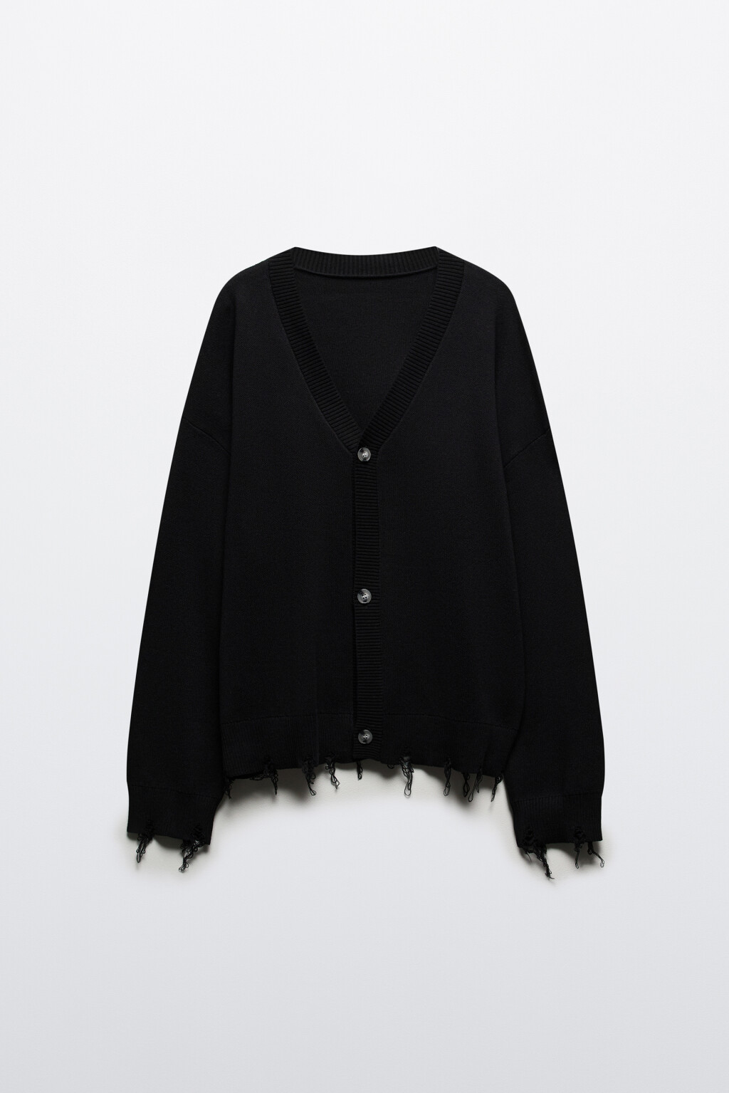 Кардиган на пуговицах с рваными краями - цвет черный - 7