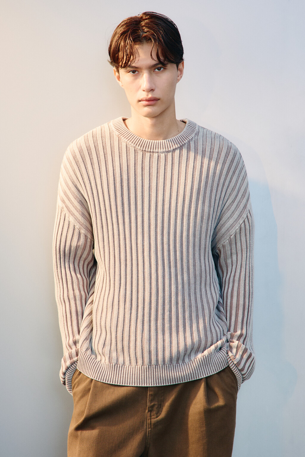 Джемпер вязаный в рубчик - цвет ванильный - 3