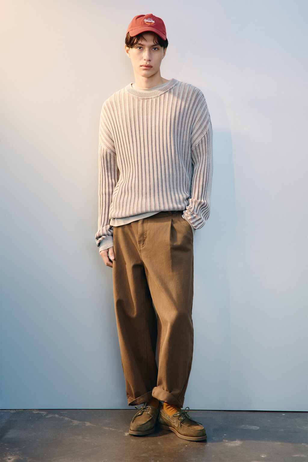 Джемпер вязаный в рубчик - цвет ванильный - 5