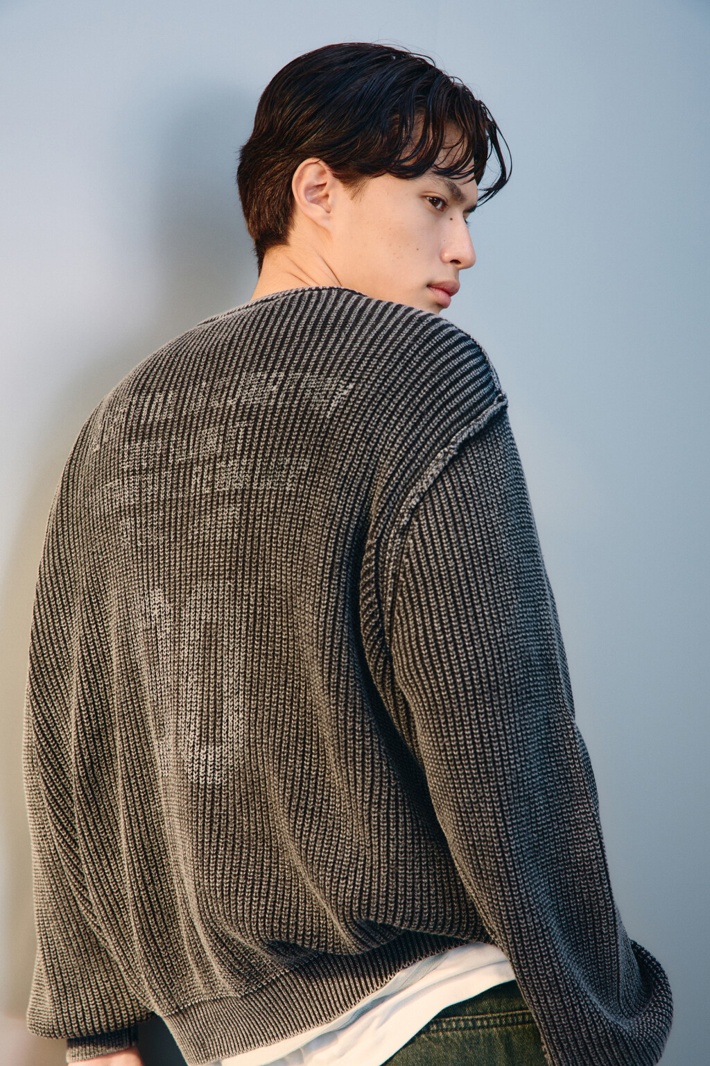 Джемпер вязаный с вареным эффектом - цвет синий - 1