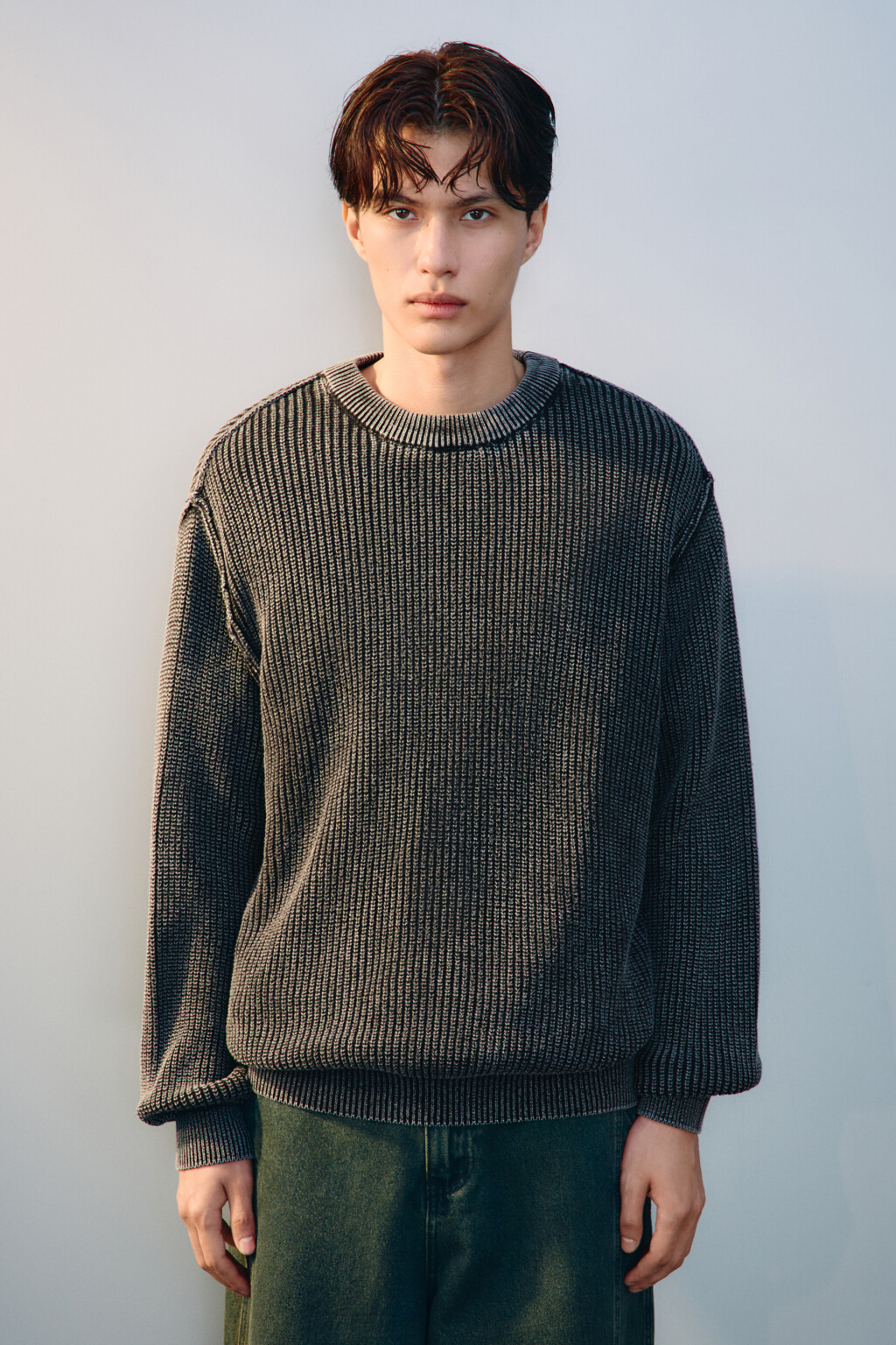 Джемпер вязаный с вареным эффектом - цвет синий - 2