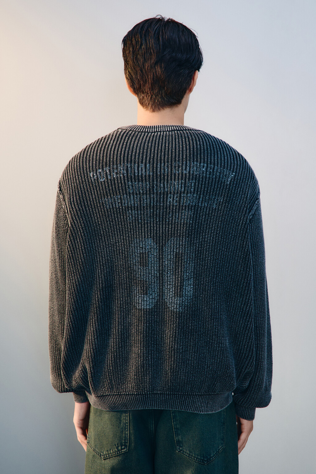 Джемпер вязаный с вареным эффектом - цвет синий - 3