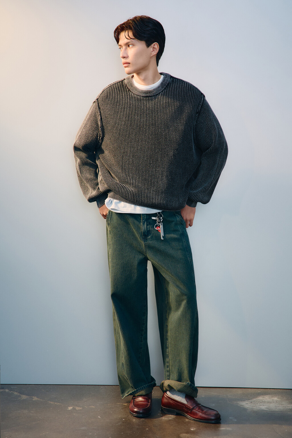 Джемпер вязаный с вареным эффектом - цвет синий - 4