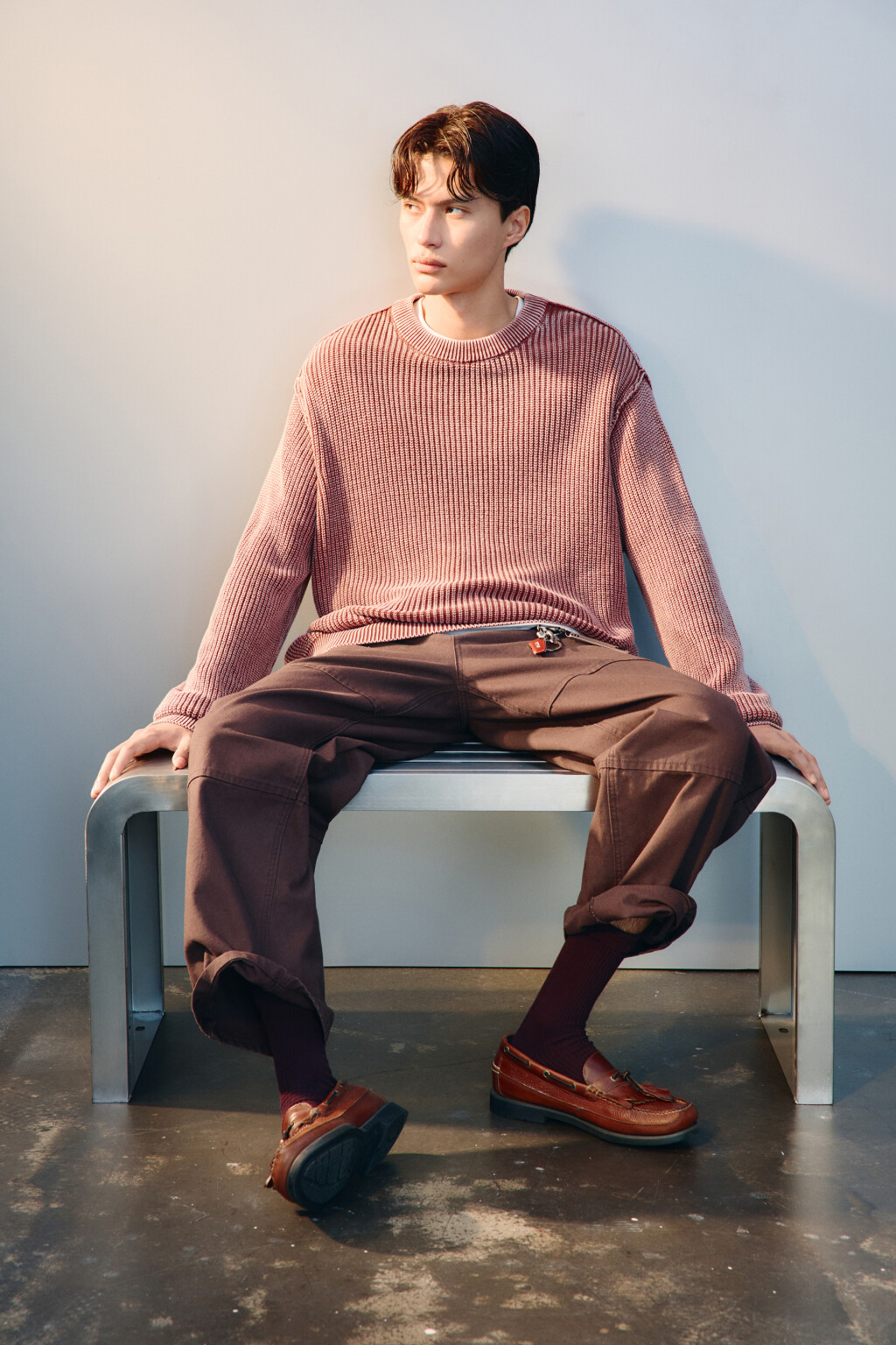 Джемпер вязаный с вареным эффектом - цвет бордовый - 2