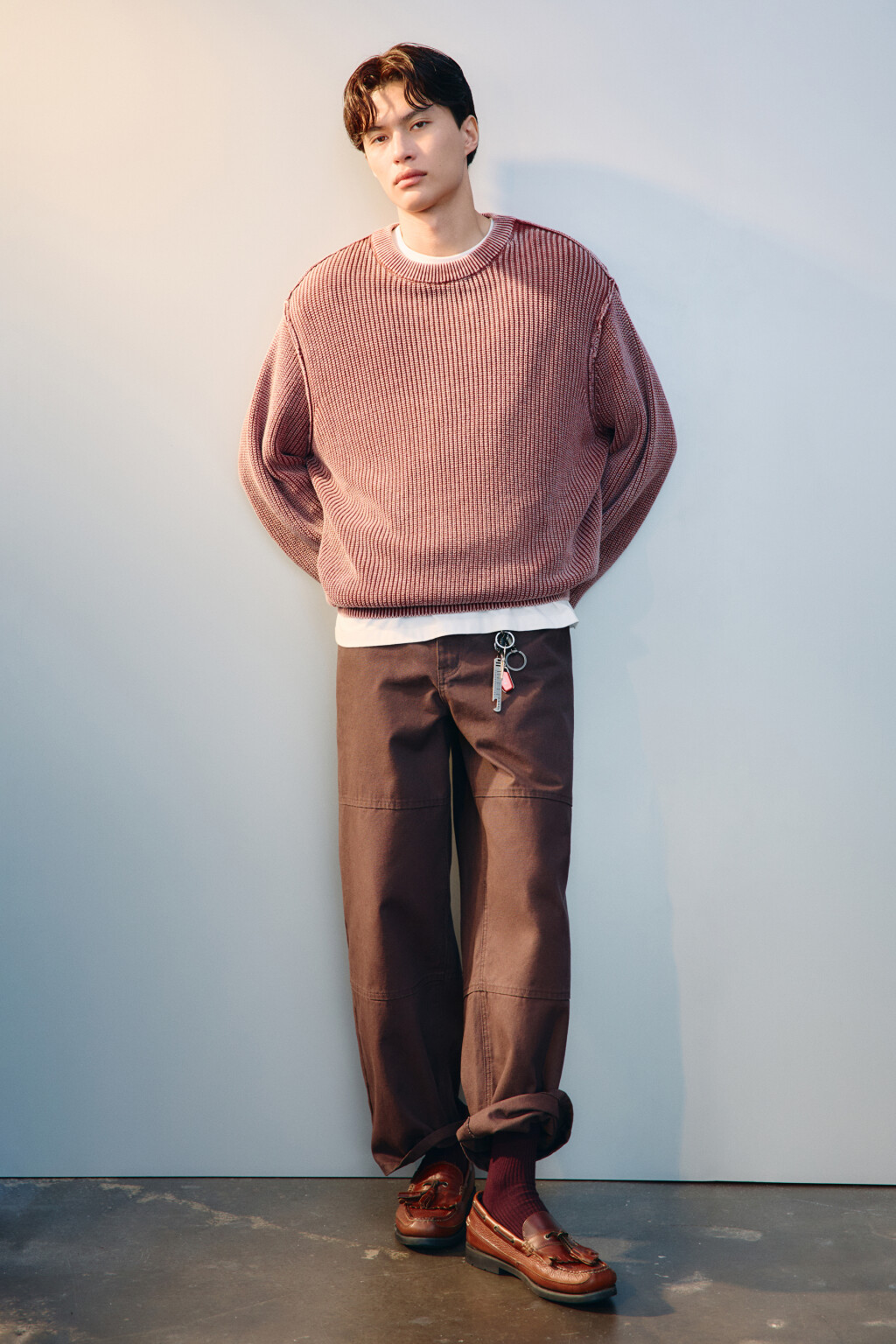 Джемпер вязаный с вареным эффектом - цвет бордовый - 5