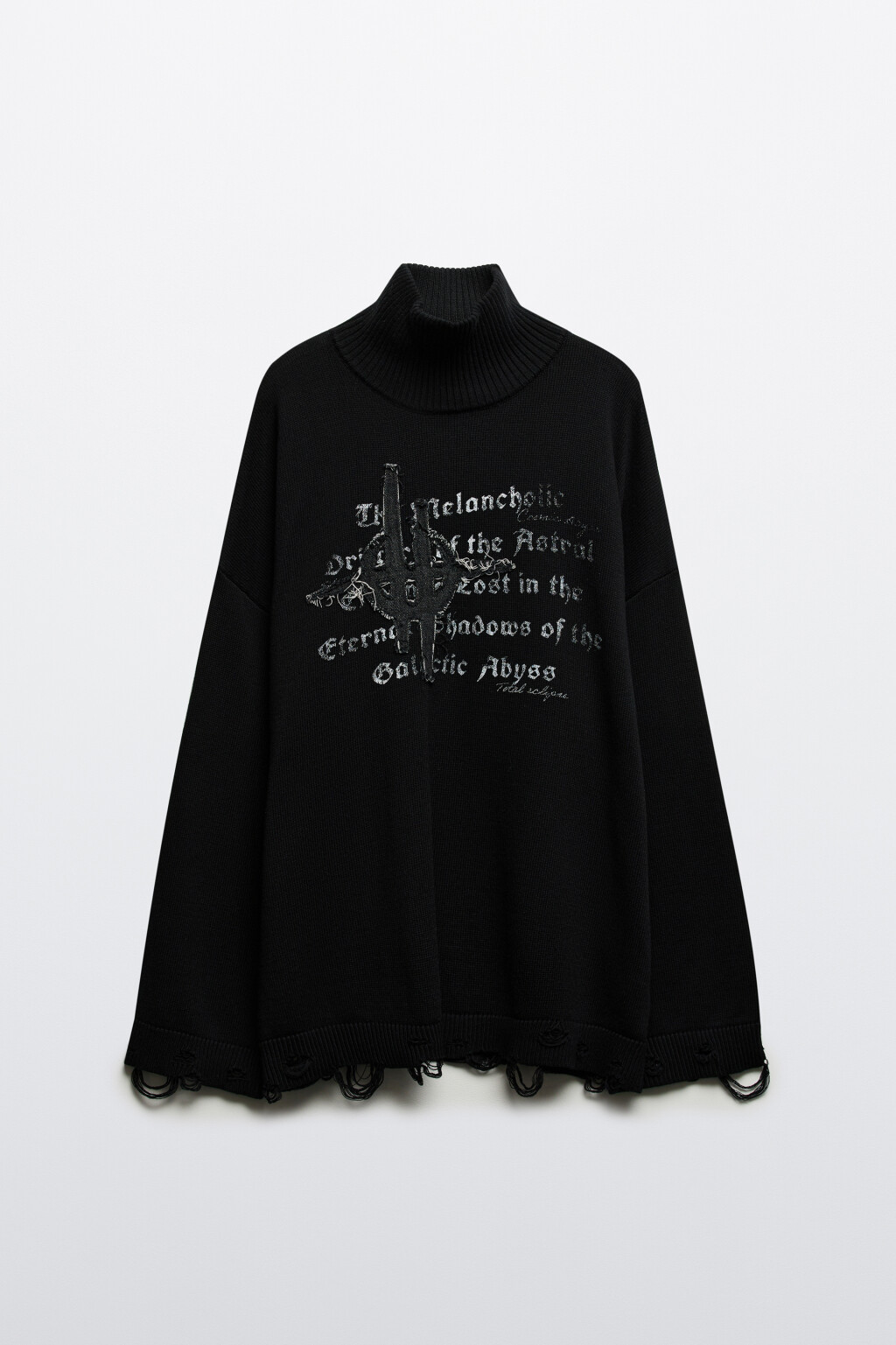 Свитер вязаный рваный с принтом - цвет черный - 9