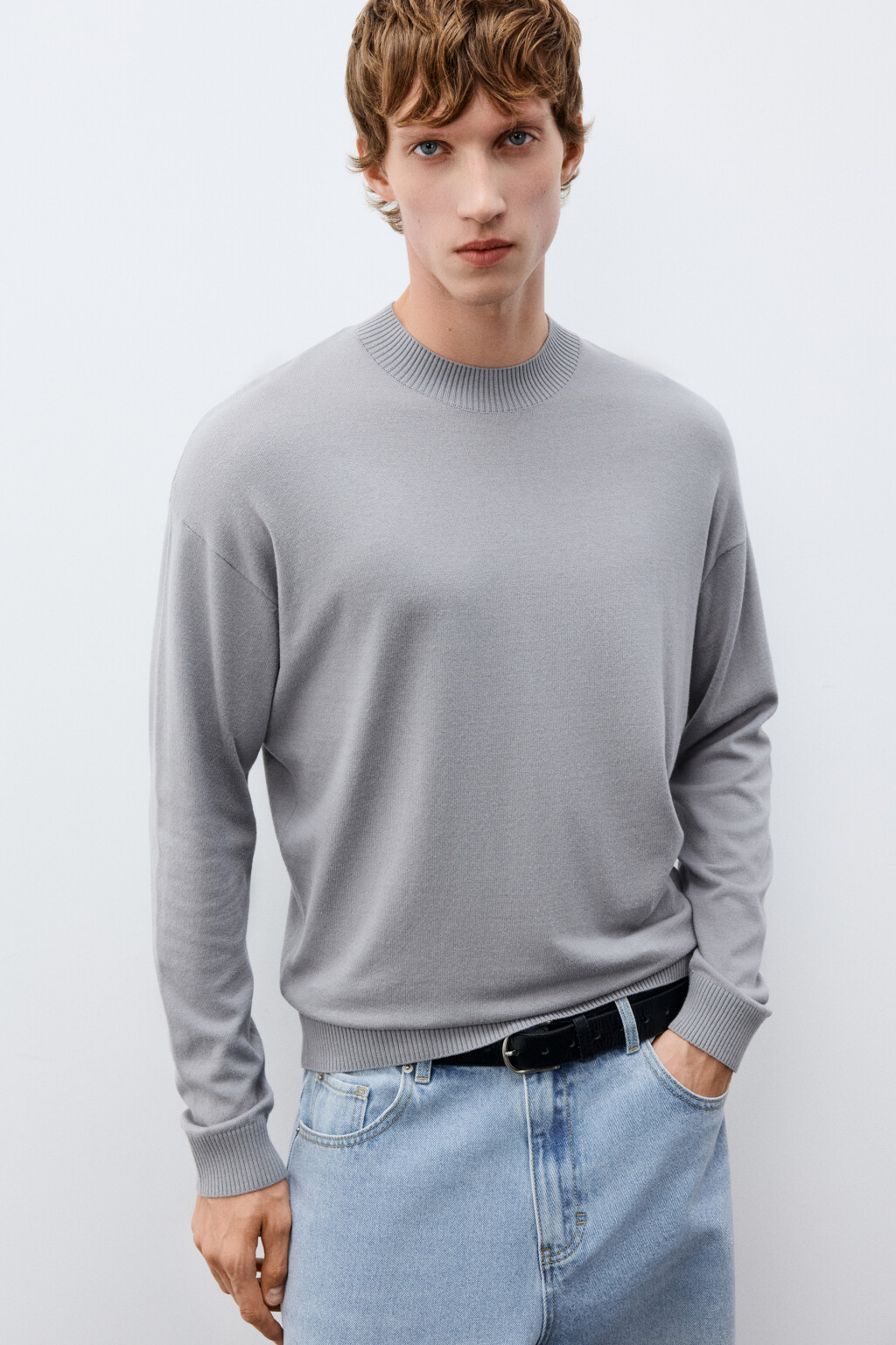 Джемпер тонкий вязаный - цвет серый - 1