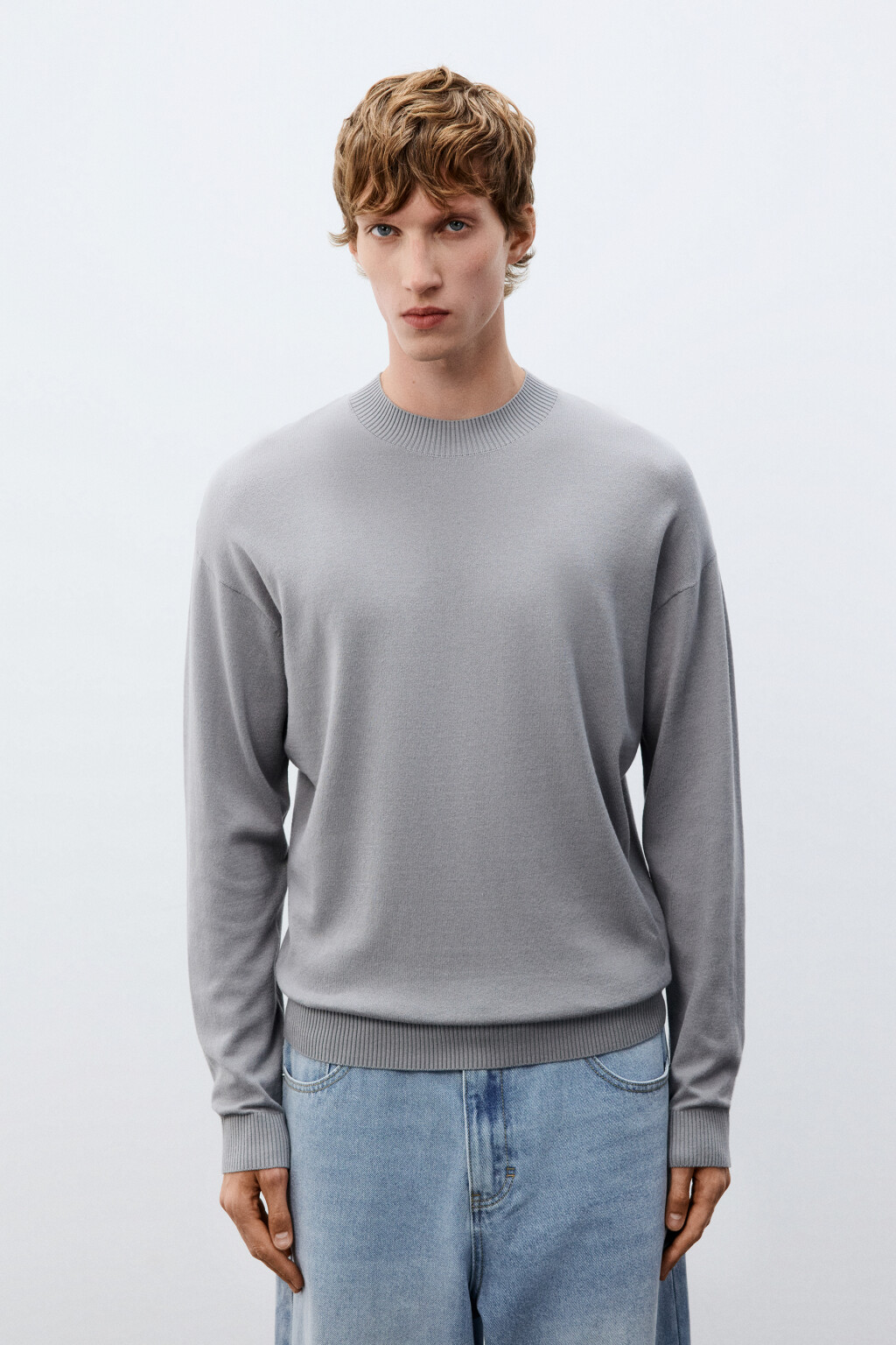 Джемпер тонкий вязаный - цвет серый - 2