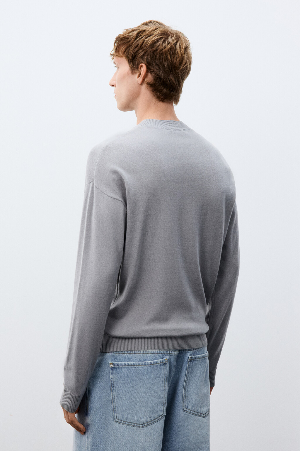 Джемпер тонкий вязаный - цвет серый - 3