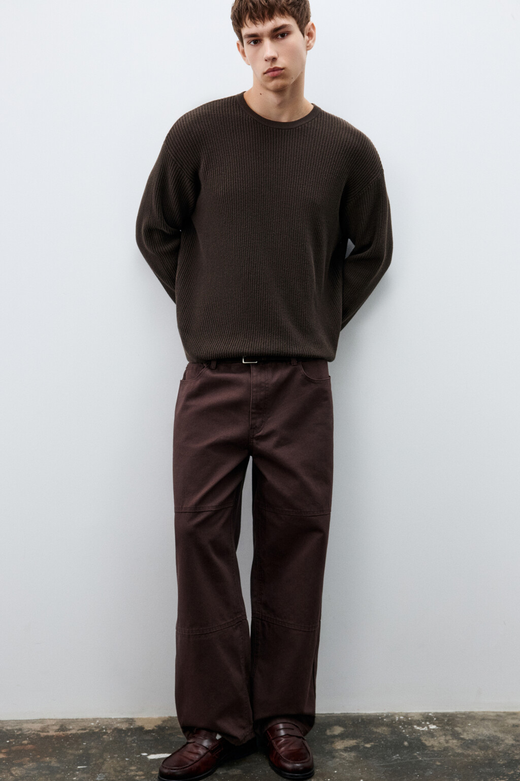 Джемпер вязаный хлопковый - цвет коричневый - 1