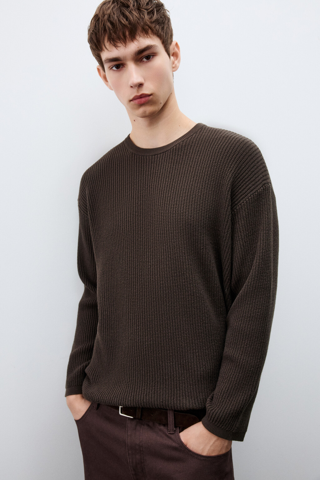 Джемпер вязаный хлопковый - цвет коричневый - 2