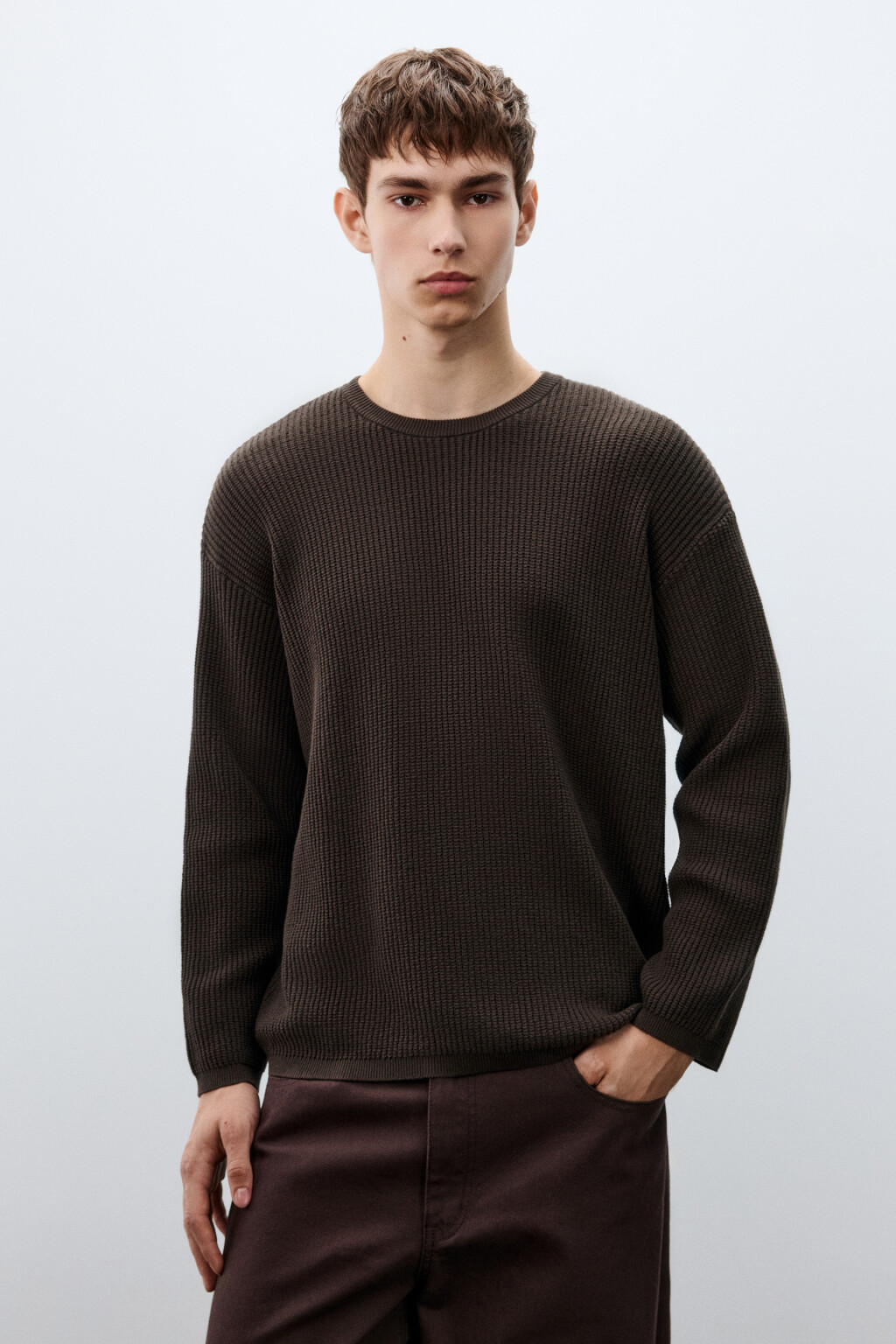 Джемпер вязаный хлопковый - цвет коричневый - 3