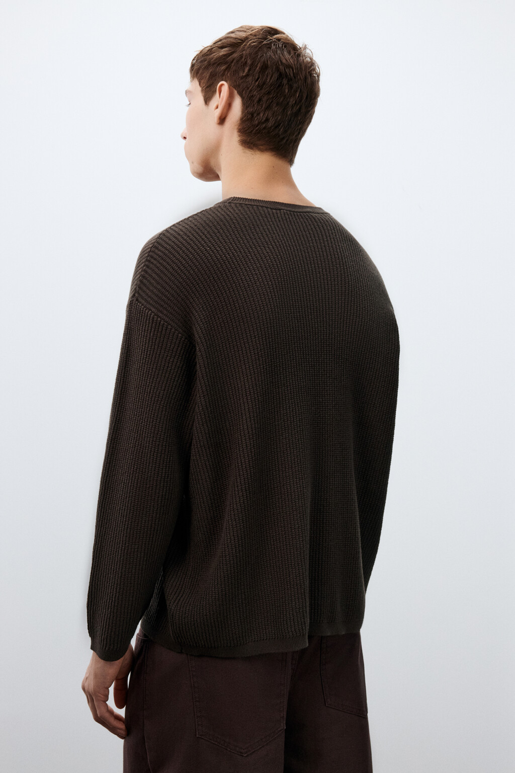 Джемпер вязаный хлопковый - цвет коричневый - 4
