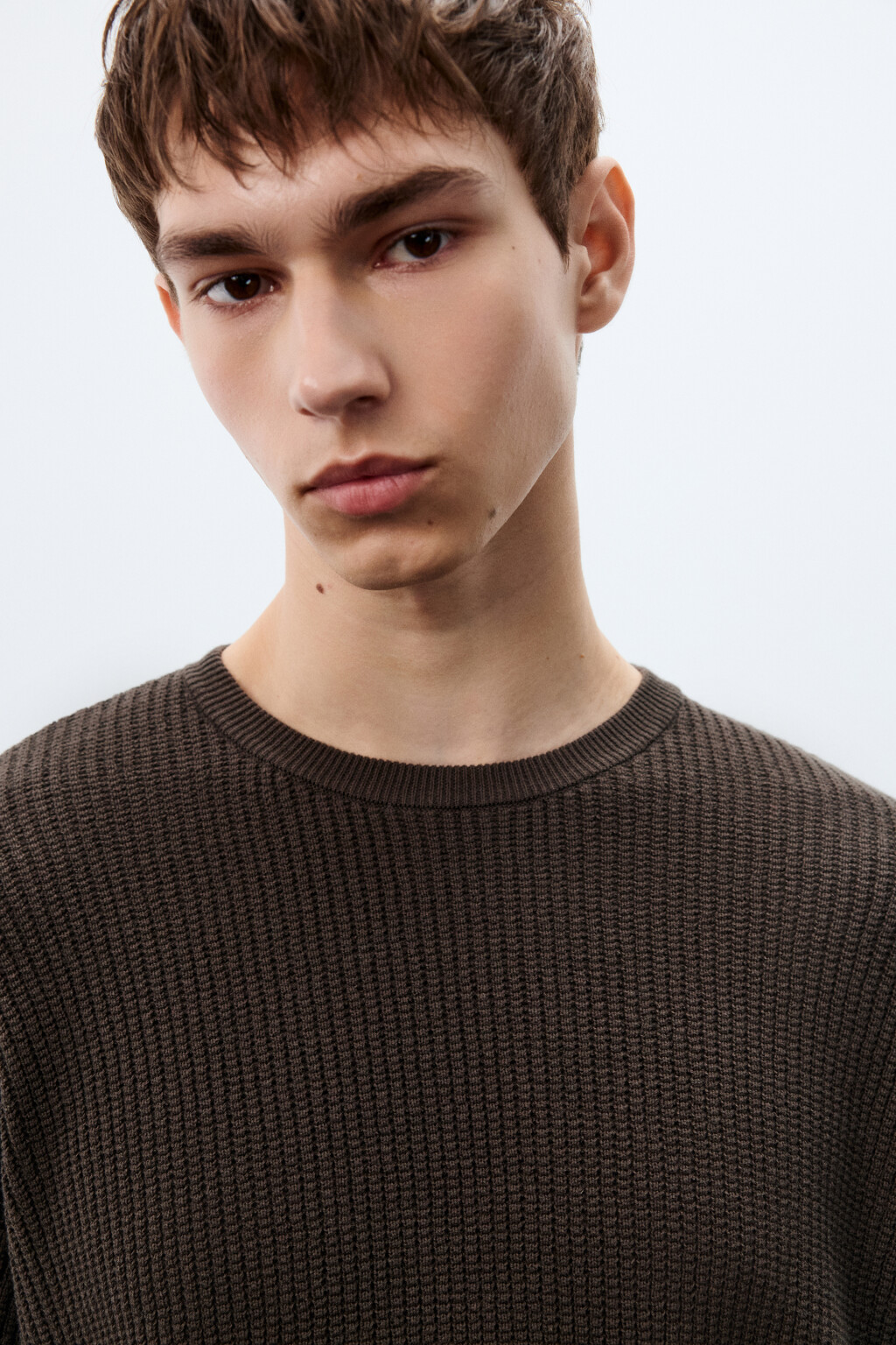 Джемпер вязаный хлопковый - цвет коричневый - 6