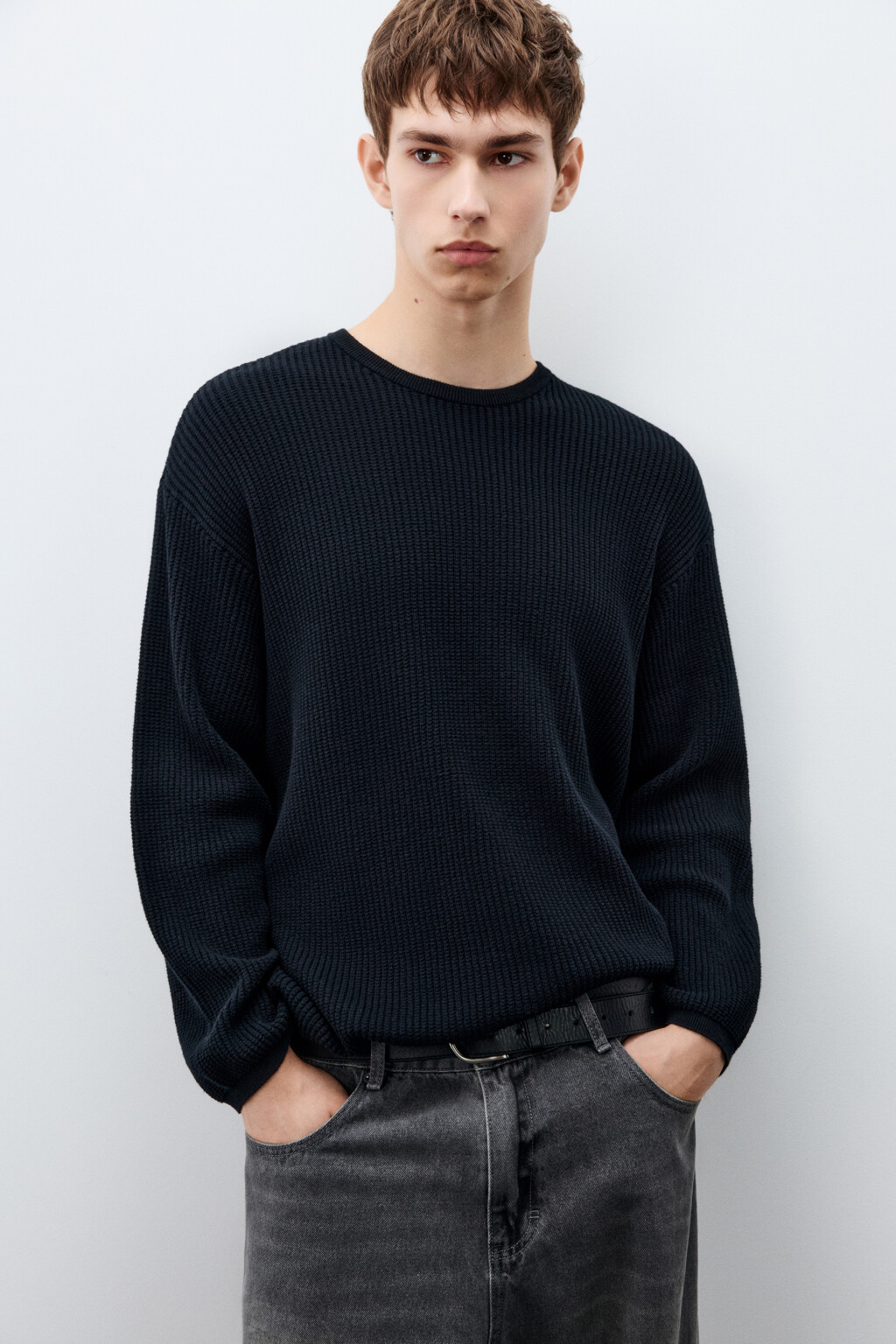 Джемпер вязаный хлопковый - цвет черный - 1