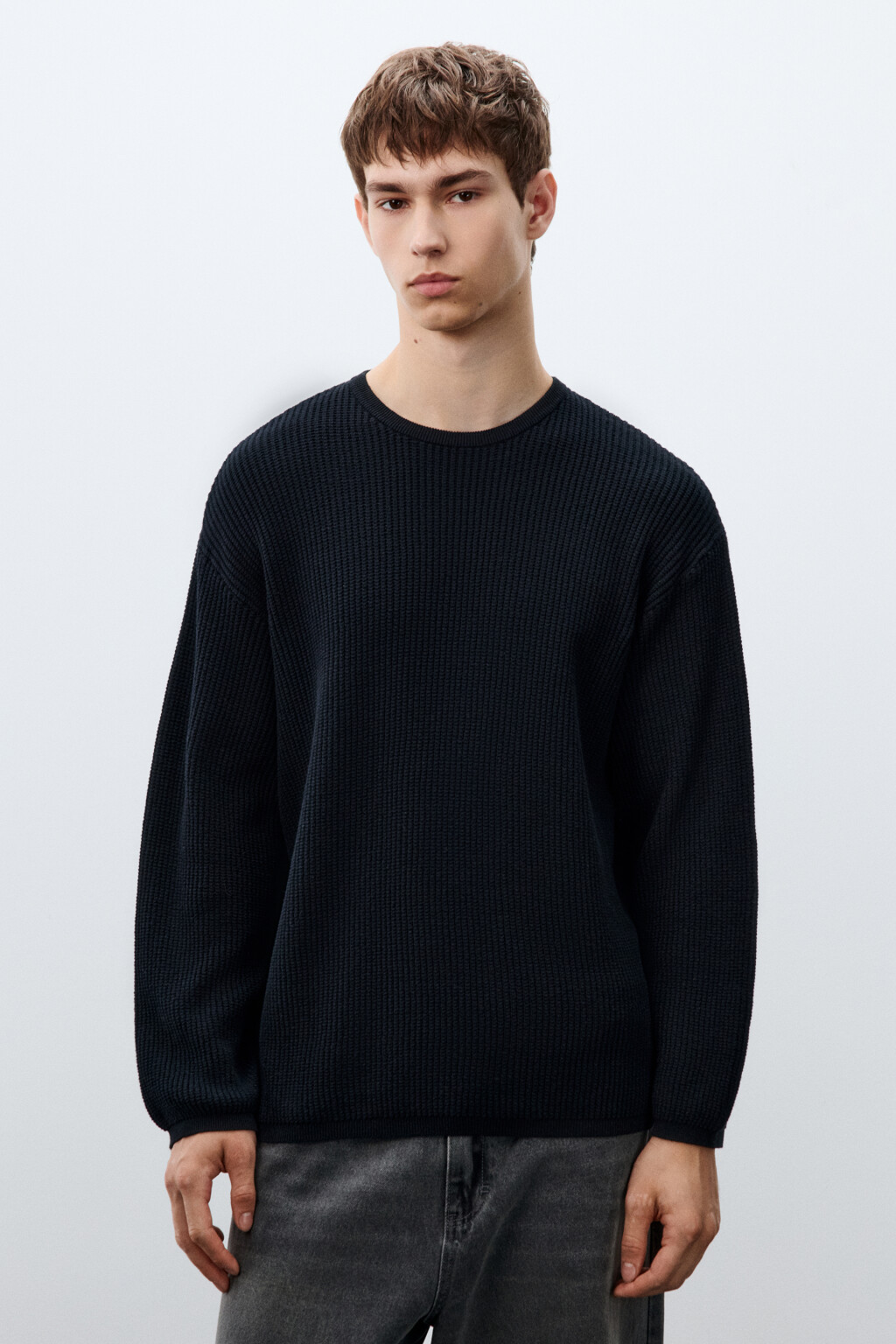 Джемпер вязаный хлопковый - цвет черный - 3