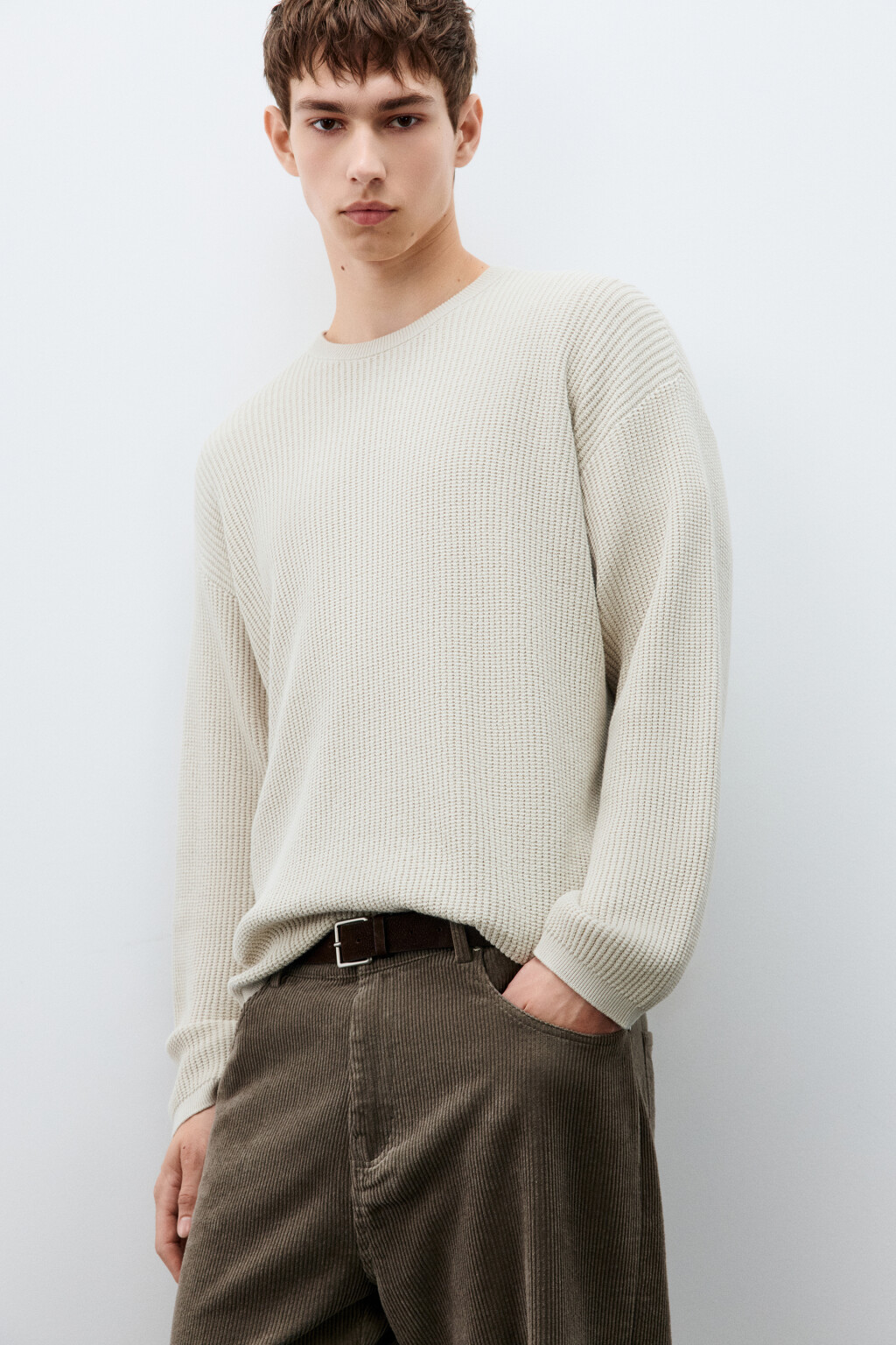 Джемпер вязаный хлопковый - цвет молочный - 1