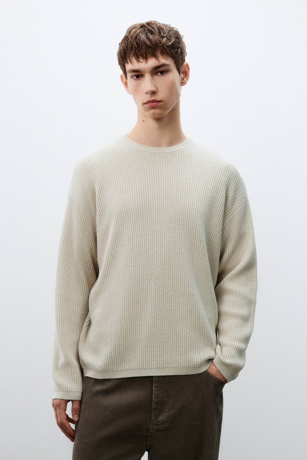 Джемпер вязаный хлопковый - цвет молочный - 3