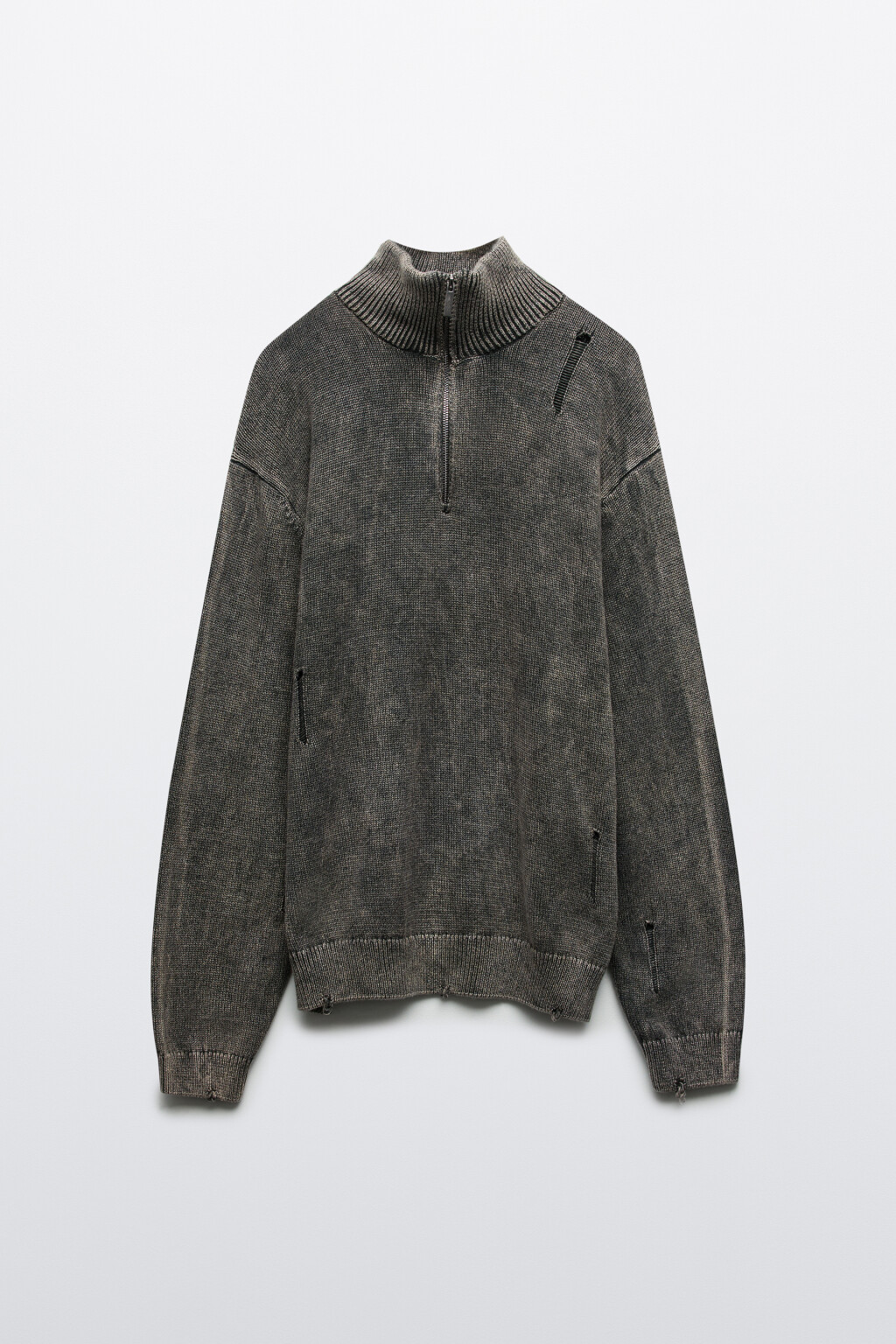 Джемпер рваный с вареным эффектом - цвет коричневый - 1