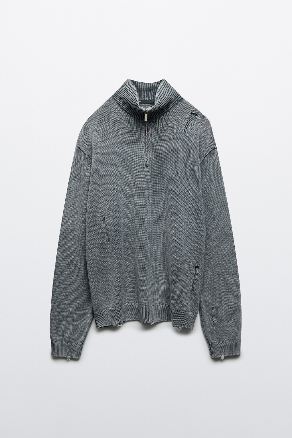 Джемпер рваный с вареным эффектом - цвет серый - 1